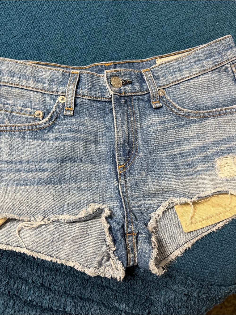 rag & bone Light Blue Distressed Denim Cutoff Shorts